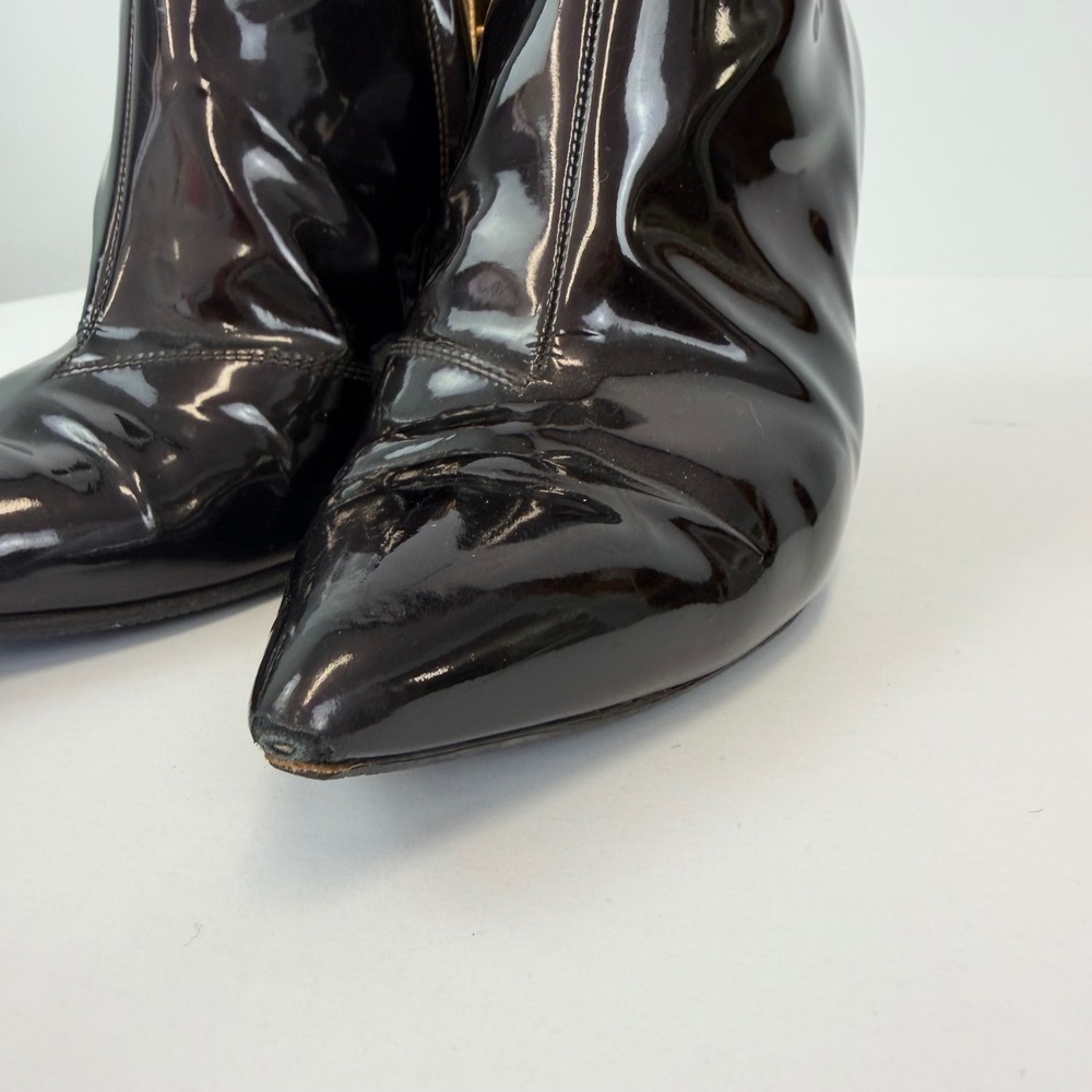 Louis Vuitton Patent Leather Ankle Boots 36.5 Black Pointed Gold‎ Zip Heels - Picture 4 of 12